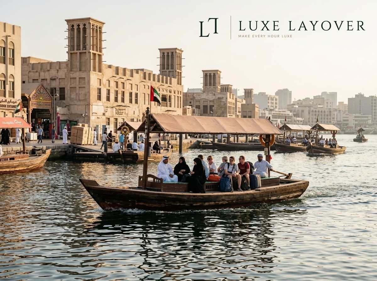 Wooden abra water taxis crossing Dubai Creek