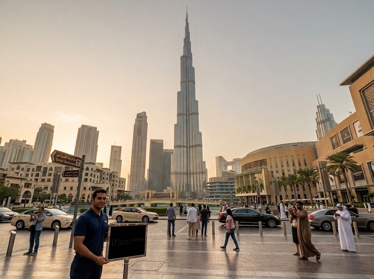 Burj Khalifa tower rising above the Dubai skyline