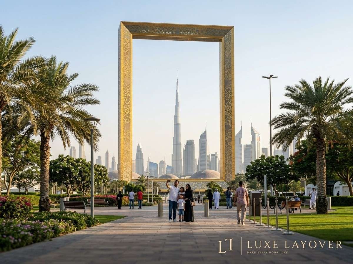 The golden rectangular Dubai Frame structure