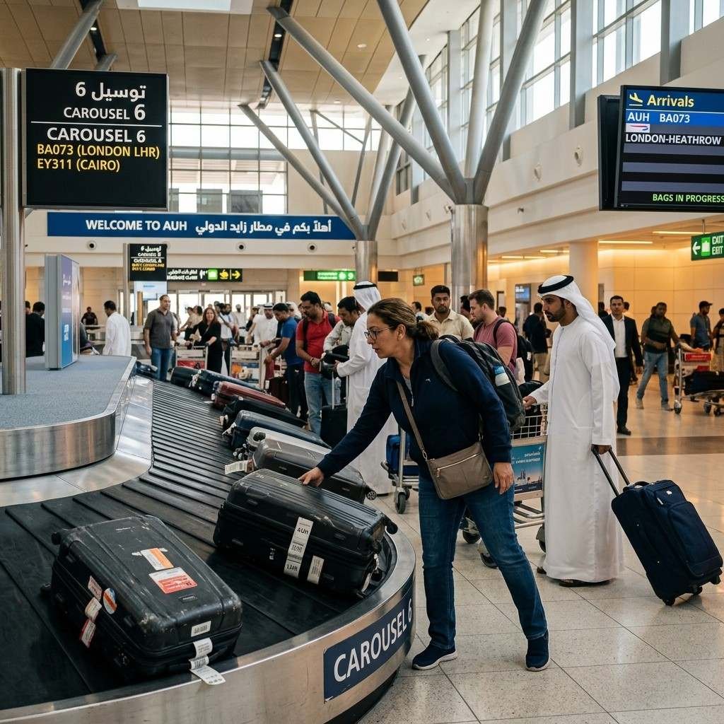 Passengers with luggage at arrivals