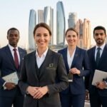 Team posing in corporate suits