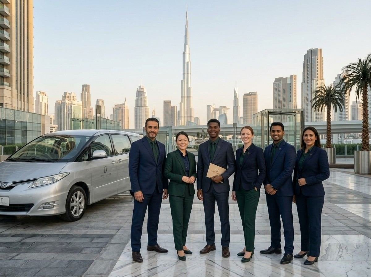 Tour guides posing together for a group photo