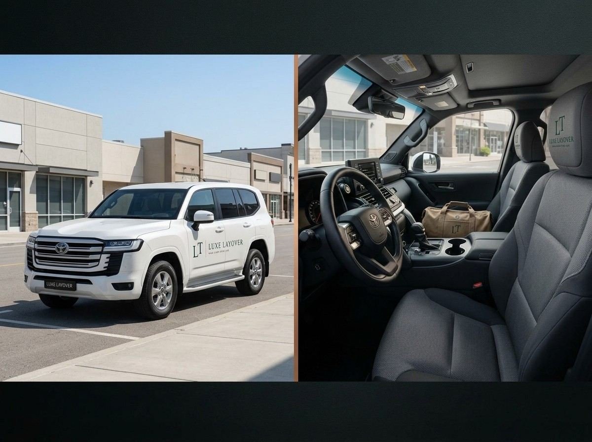 Interior view of a Toyota Land Cruiser's leather seating