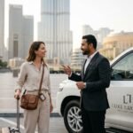 Travelers interacting with tour guide